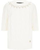 Love Moschino Gold Stud Cable Knit Sweater - Lyst