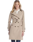 London Fog Khaki Cotton Blend Double Breasted Hooded Trenchcoat - Lyst