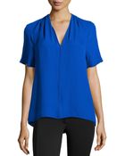 Halston Heritage V-Neck Pleated-Shoulder Silk Top - Lyst