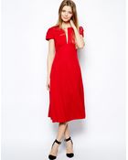 Asos Midi Dress With Fit And Flare Skirt - Lyst