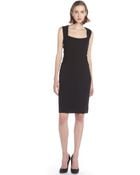 L'Agence Black Woven Square Neck Side Ruched Dress - Lyst