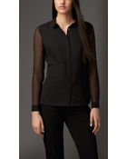Burberry Contrast Silk Shirt - Lyst