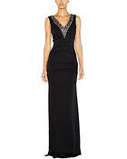 Nicole Miller Florence Beaded V Neck Crepe Gown - Lyst