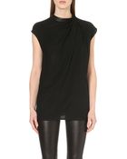 Helmut Lang Leather Trim Draped Top - Lyst