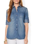 Ralph Lauren Lauren Polka Dot Chambray Shirt - Lyst