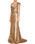 Marchesa Brocade One-Shoulder Gown - Lyst