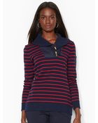 Lauren by Ralph Lauren Striped Shawl-Collar Pullover - Lyst