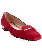 Tod's Red Suede Square Toe Loafers - Lyst