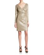 Aidan Mattox Sequined Long-Sleeve Surplice Dress - Lyst
