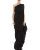 Lanvin Ostrich Feather-Trimmed Jersey One-Shoulder Gown - Lyst