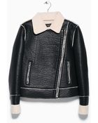 Mango Faux Shearling-Lined Biker Jacket - Lyst