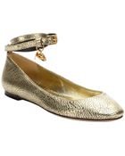Alexander McQueen Gold Leather Ankle Strap Ballet Flats - Lyst