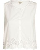 River Island White Lace Hem Button Down Crop Top - Lyst