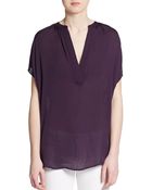 Vince Split Neck Silk Top - Lyst