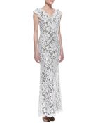 Tadashi Shoji Capsleeve Sequined Lace Overlay Gown - Lyst