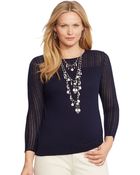 Lauren by Ralph Lauren Plus Pointelle-Sleeve Sweater - Lyst