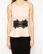 AX Paris Scuba Peplum Top With Lace Panel - Lyst