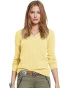 Polo Ralph Lauren Cabled Cashmere V-neck Sweater - Lyst