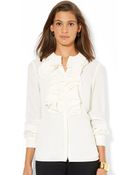 Lauren by Ralph Lauren Ruffled Long Sleeved Blouse - Lyst