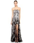 Jay Ahr Strapless Silver Jacquard Gown - Lyst