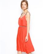Asos Pleated Embellished Waist Midi Dress - Lyst