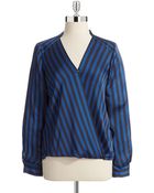 Vince Camuto Striped Wrap Front Blouse - Lyst