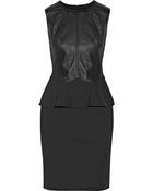 Raoul Leather-Trimmed Tech-Jersey Peplum Dress - Lyst