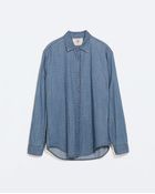 Zara Jacquard Denim Shirt - Lyst