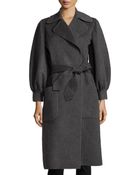 Oscar de la Renta Lantern-Sleeve Belted Coat - Lyst
