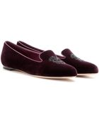 Alexander McQueen Skull-Embellished Velvet Slippers - Lyst