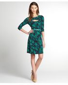 Chetta B Emerald Printed Stretch Jersey 3/4 Sleeve Belted Dress - Lyst