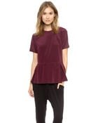 DKNY Blouse With Pleated Peplum - Bordeaux - Lyst