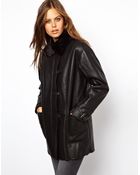 Asos Shearling Coat with Buckle Front - Lyst
