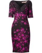 Lela Rose Magenta Floral Print Vneck Dress - Lyst
