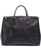 Prada Preowned Black Saffiano Lux Double Zipped Tote Bag - Lyst