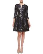 Oscar de la Renta 34-sleeve Marble-print Cocktail Dress - Lyst