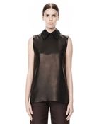 Alexander Wang Sleeveless Leather Top With Raw Hem - Lyst