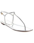 Prada Silver Leather Thong Ankle Strap Sandals - Lyst