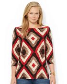 Lauren by Ralph Lauren Plus Diamond Print Square Neck Shirt - Lyst
