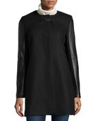 French Connection Leather-Sleeve Long Coat - Lyst
