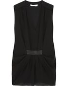 Alexander Wang Leather-Trimmed Gathered Twill Top - Lyst