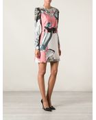 Carven Belted Printed Long Sleeve Dress - Lyst