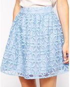 Asos Full Mini Skater Skirt In Pale Blue Lace - Lyst