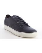 Lanvin Navy Pebbled Leather Cap Toe Sneakers - Lyst