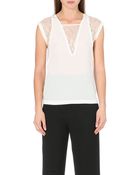 Maje Lace Insert Silk Top - Lyst