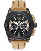 Andrew Marc Black Ip Stainless Steel & Stitched Leather Chronograph Watch - Lyst