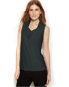 Calvin Klein Sleeveless Drape-Neck Top - Lyst