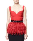 Alexander McQueen Ostritch Feather Peplum Top With Beaded Belt - Lyst