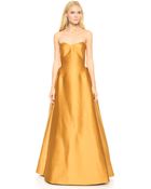 Zac Posen Stretch Duchesse Strapless Gown - Bronze - Lyst