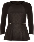River Island Black Leather-Look Jersey Peplum Top - Lyst